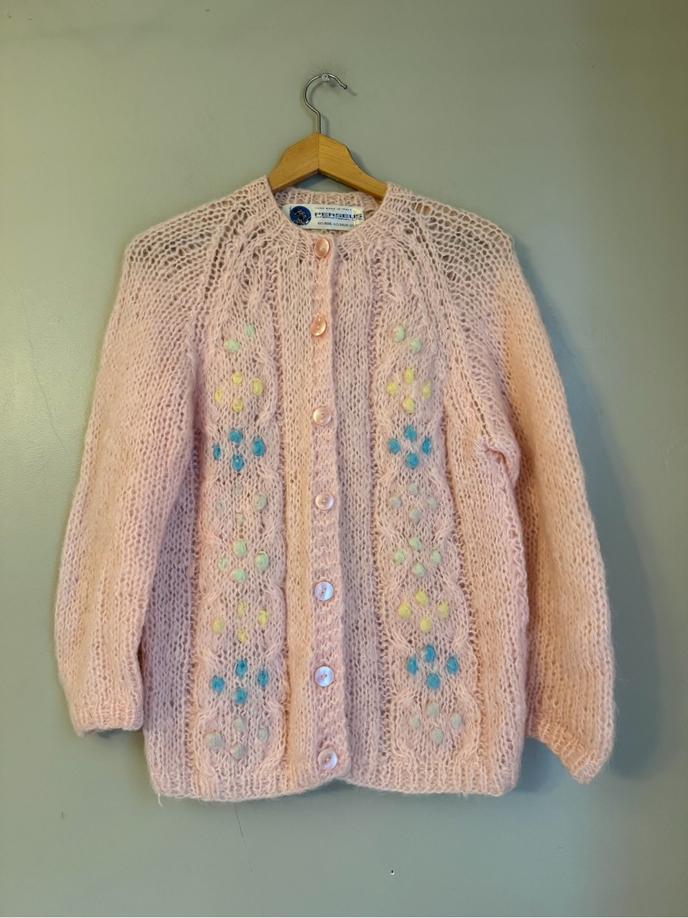 VTG 60s Perseus Italy Mohair Wool Nylon Cardigan Sweater Check Measurements